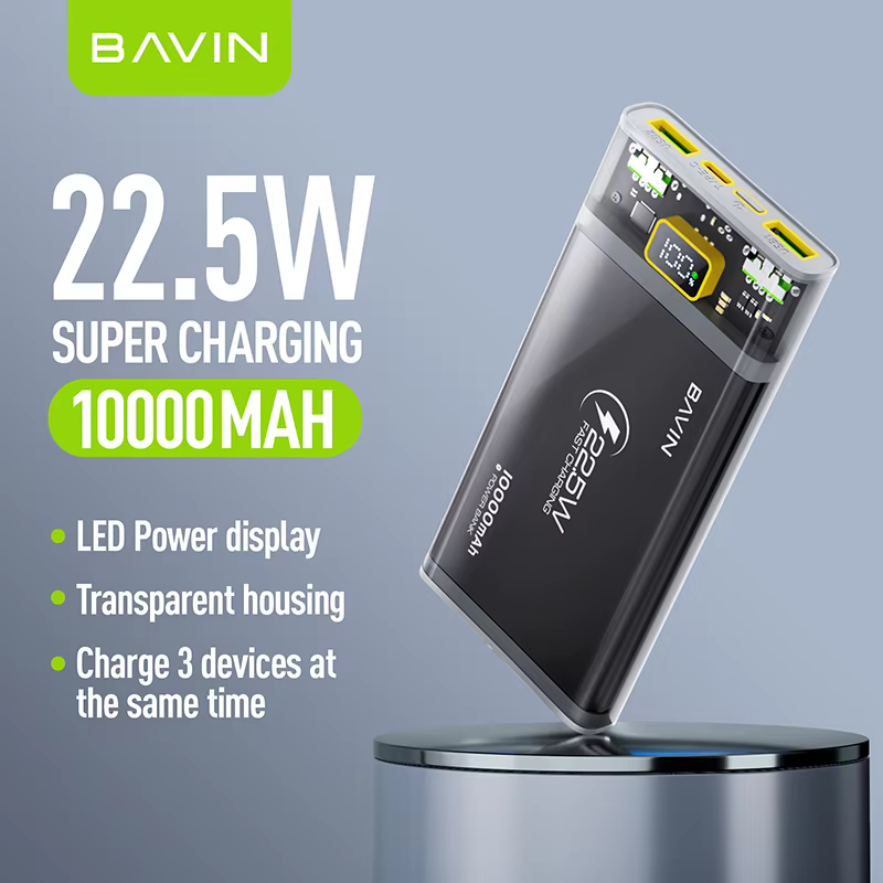 BAVIN Original Custom Slim Home Fast Charging 22.5w Usb Transparent 10000mah Power Bank for Phone