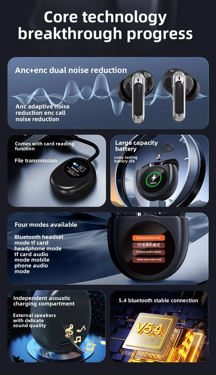 Earbuds Blue ANC Waterproof Auriculares True Wireless Gaming In-Ear Handsfree Earphones Headphones